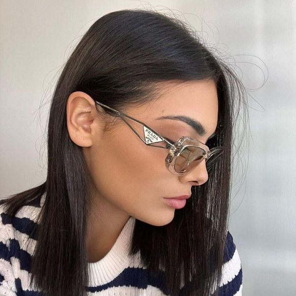 NEW Prada PR14YS 19M4I2 Crystal Beige Light Brown Rectangle Unisex Sunglasses - Picture 1 of 9